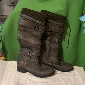 Gray vegan leather boots